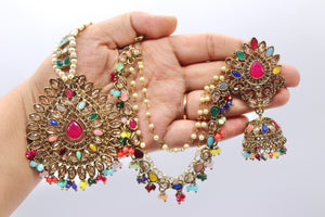 Sold Out Navratan Bahubali Earrings Tikka Indian Jewelry Polki Earrings Pakistani Jewelry Punjabi Earrings Punjabi Jewelry Earchain Earrings