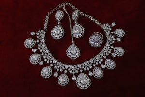 5 Piece CZ Necklace Set • Crystal Necklace • Wedding Jewelry • American Diamond Necklace • Pakistani Jewelry • CZ Necklace • Indian Jewelry