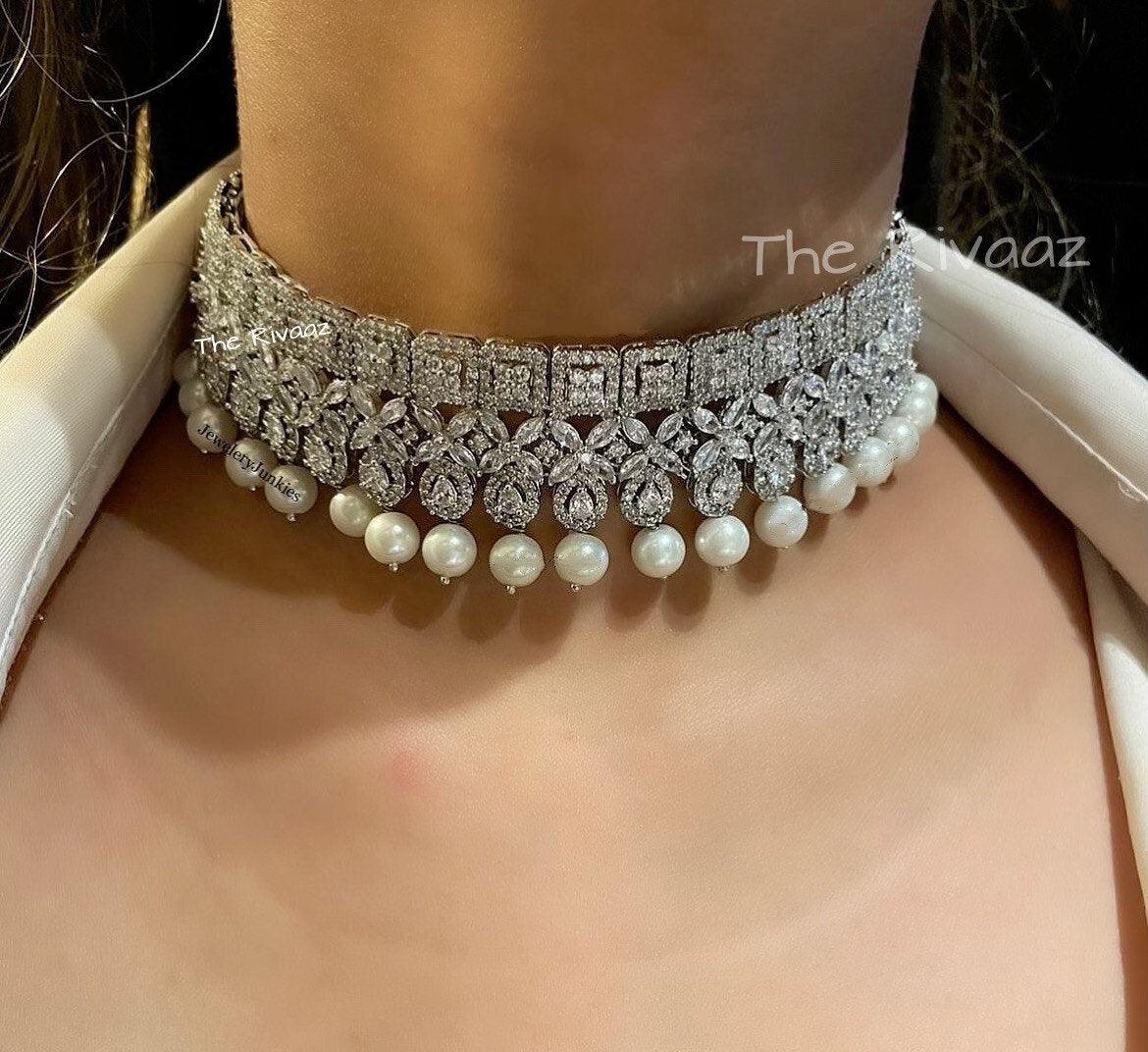 Feb Diamond Choker Necklace with Earring/ Indian jewelry/ Crystal Choker/ Indian Choker/ Pakistani jewelry/ Bollywood jewelry/Wedding