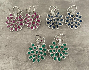Diamond Peacock Earrings/ Indian Jewelry/ Indian Earrings/ CZ Earrings/ Statement Jewelry/ Statement Earrings Studs Swarovski Elements