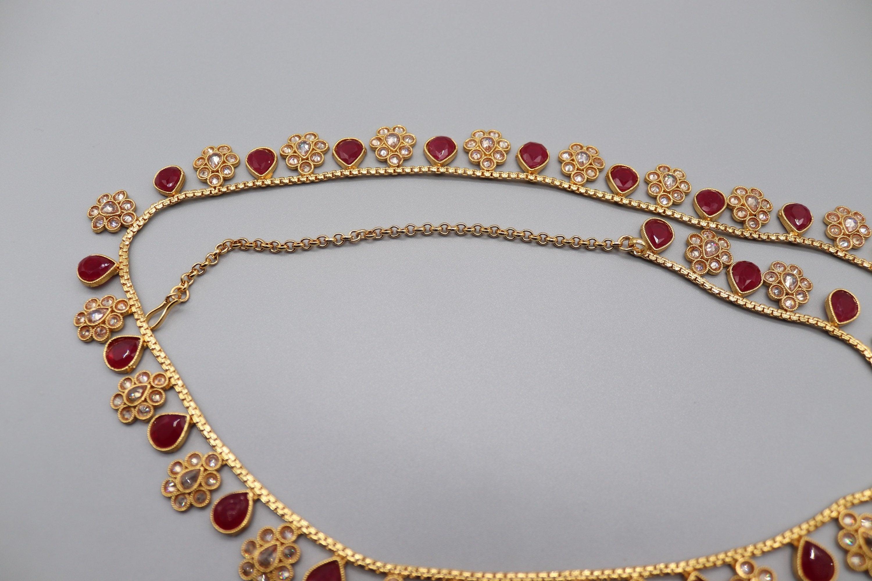 Ruby Gold Polki Belly Chain/ Kamarbandh// Indian Jewelry/ Indian waist chain/ Jewelry Belt/ South Jewelry/ Boho Jewelry/ Ethnic Jewelry
