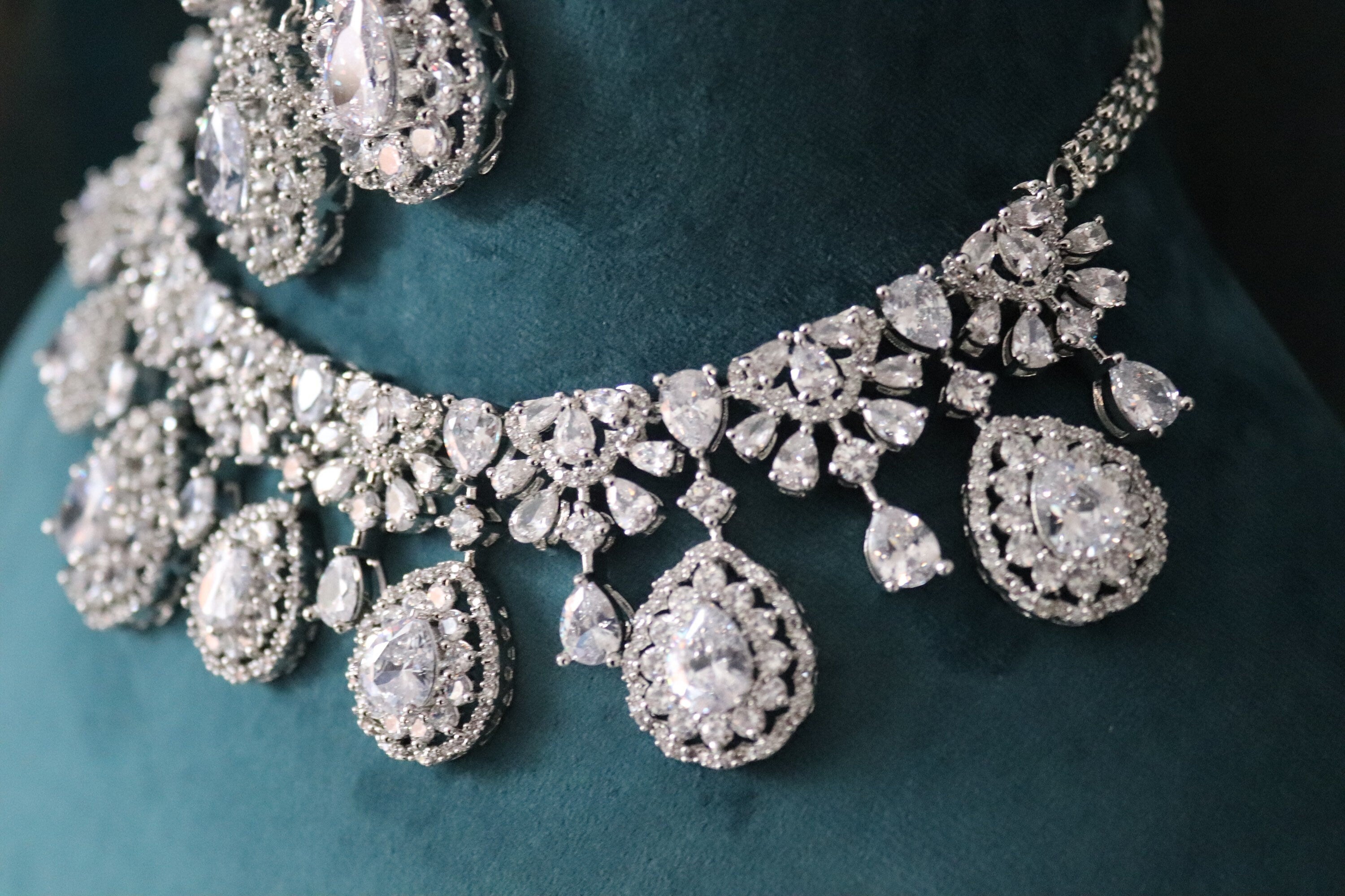 5 Piece CZ Necklace Set • Crystal Necklace • Wedding Jewelry • American Diamond Necklace • Pakistani Jewelry • CZ Necklace • Indian Jewelry