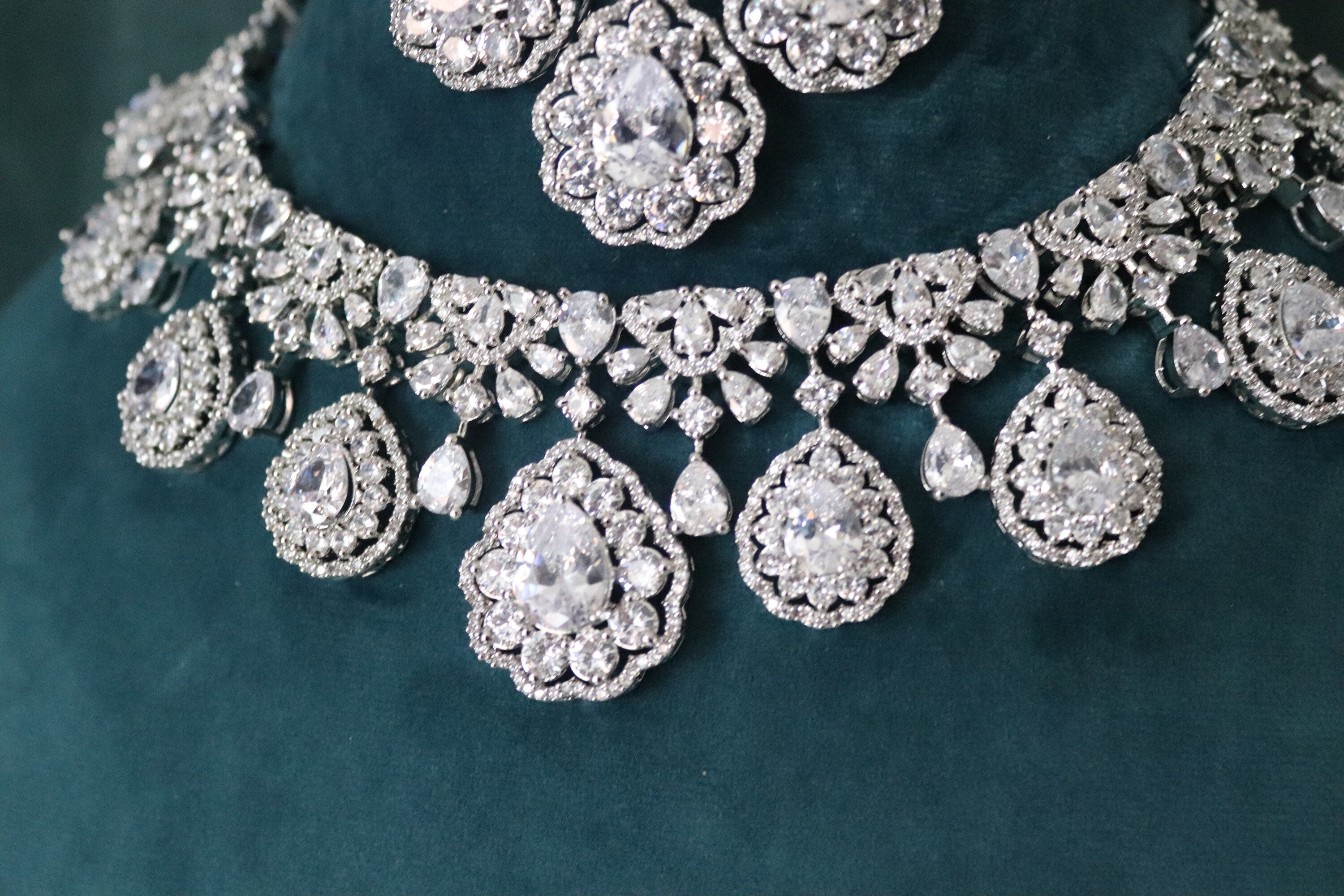 5 Piece CZ Necklace Set • Crystal Necklace • Wedding Jewelry • American Diamond Necklace • Pakistani Jewelry • CZ Necklace • Indian Jewelry
