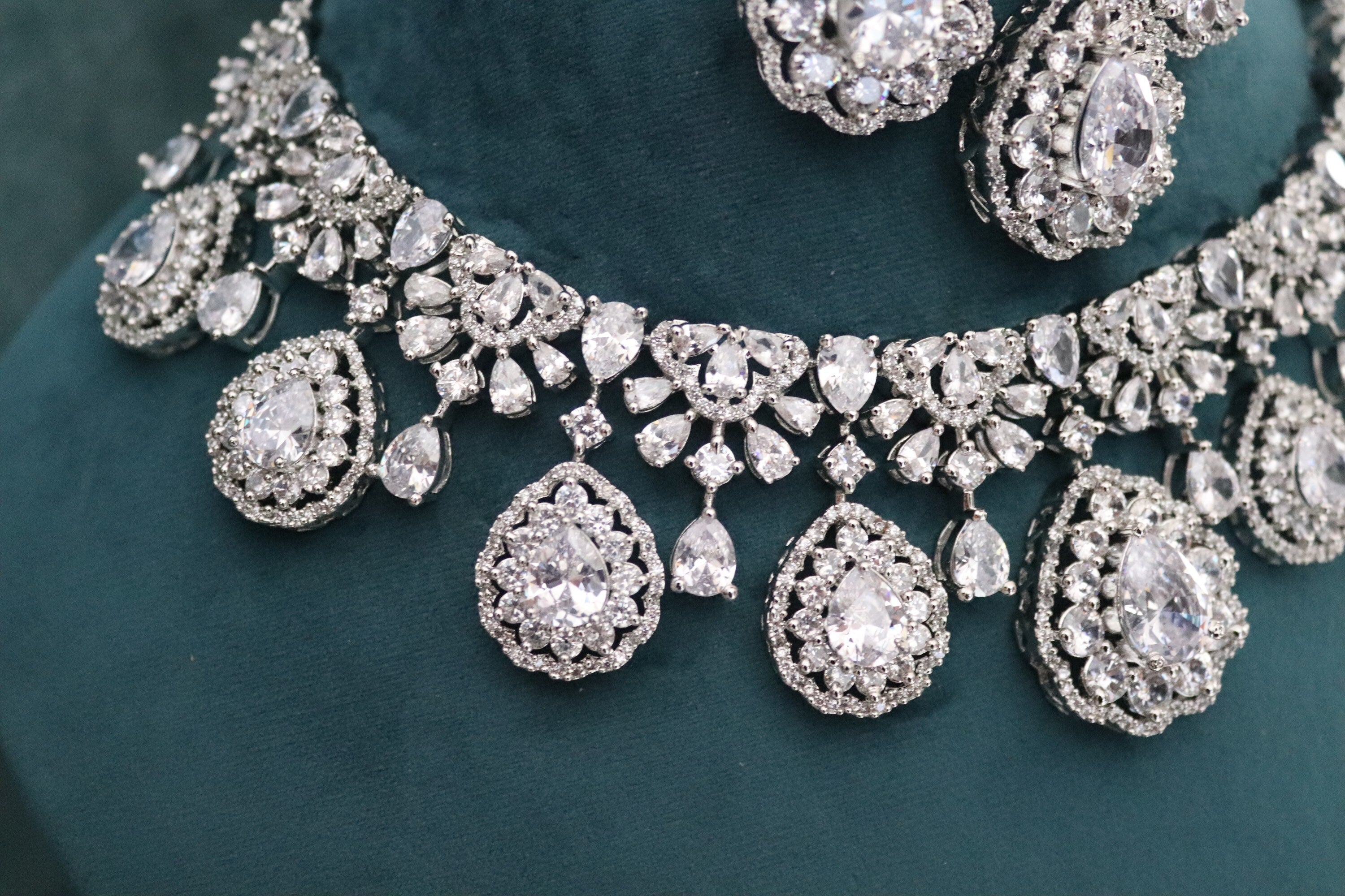 5 Piece CZ Necklace Set • Crystal Necklace • Wedding Jewelry • American Diamond Necklace • Pakistani Jewelry • CZ Necklace • Indian Jewelry