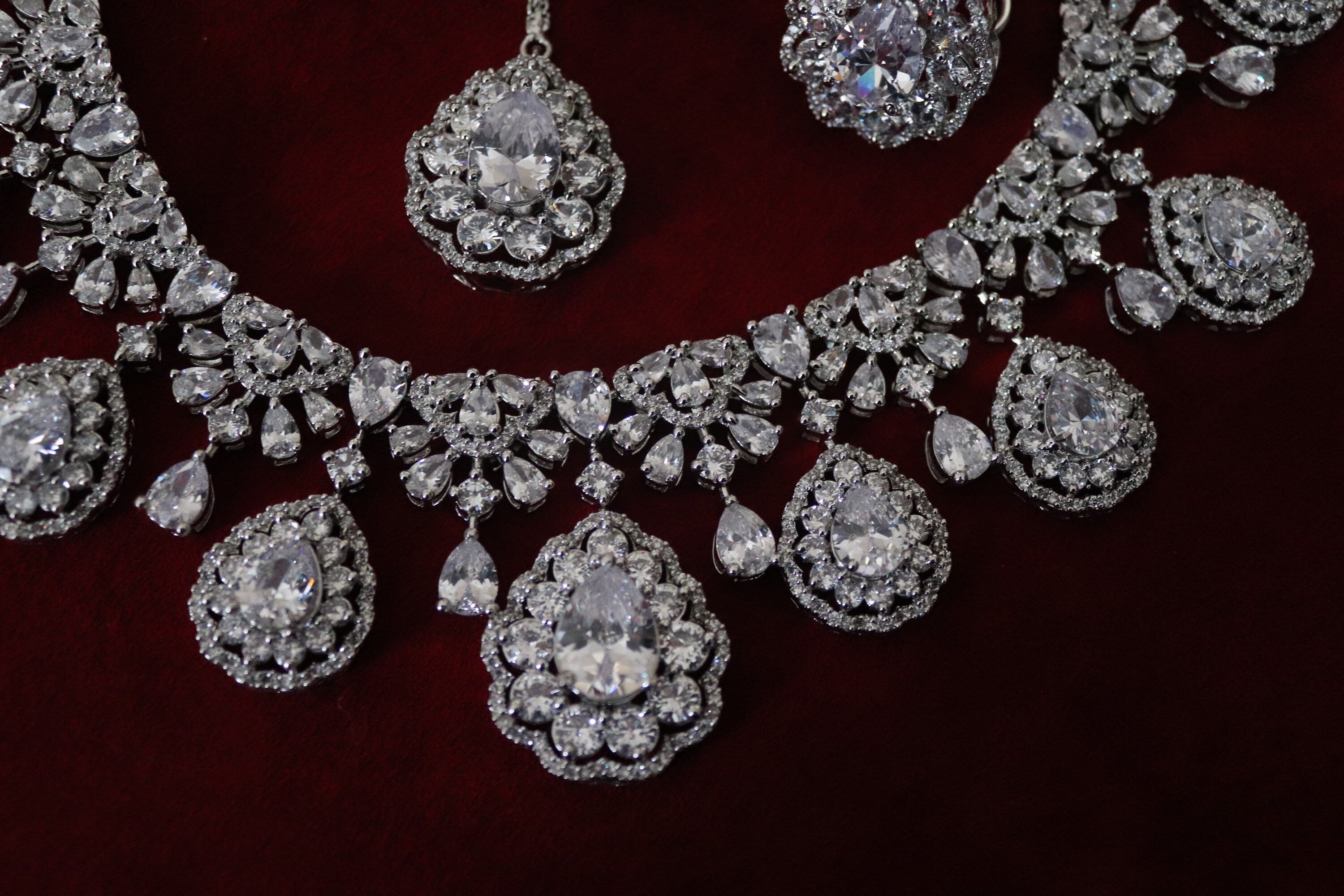 5 Piece CZ Necklace Set • Crystal Necklace • Wedding Jewelry • American Diamond Necklace • Pakistani Jewelry • CZ Necklace • Indian Jewelry