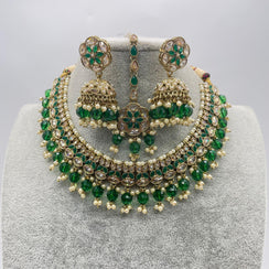 Green Gold Polki Choker with chaandbali and tikka /Antique Gold Choker/Indian Choker Necklace/ Pakistani jewelry/ Indian jewelry