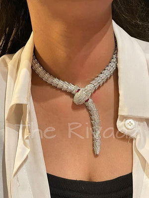 Snake Necklace CZ Snake Necklace Serpent Silver Snake Jewelry Snake Statement Necklace Statement Jewelry Crystal