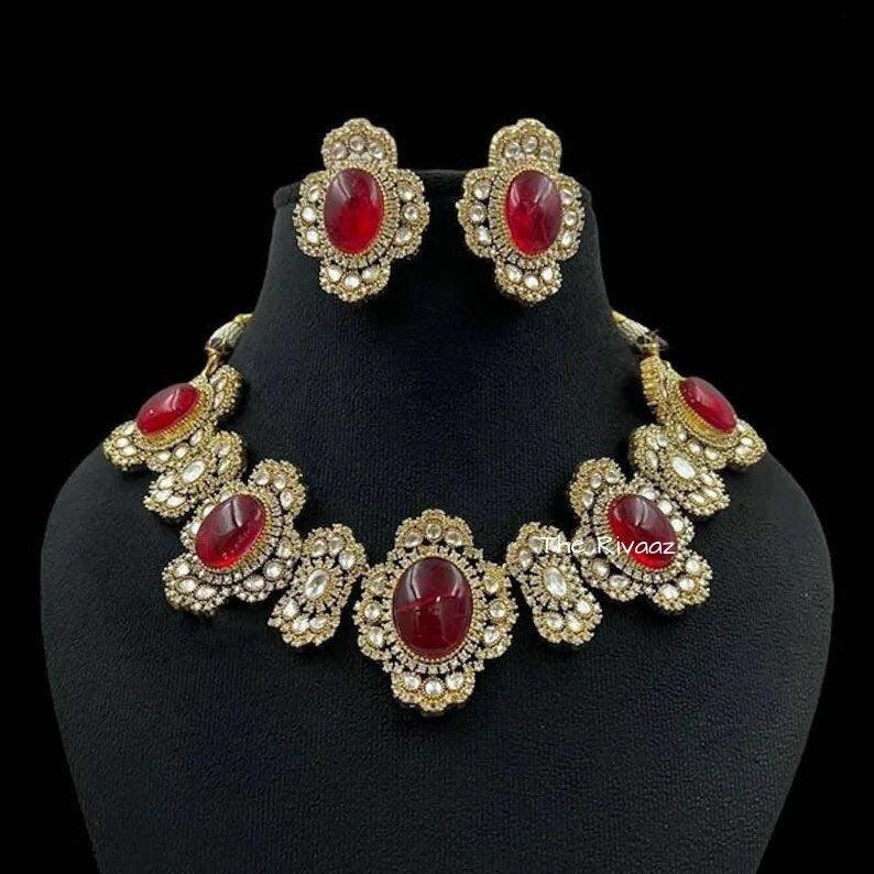 Emerald Victorian Necklace Indian Jewelry Choker Emerald Indian Choker Indian Necklace Bollywood Jewelry
