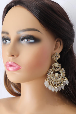 Polki Chaandbali Jhumka Kundan Indian Earrings Punjabi Jewelry Pakistani Earrings Kundan Chaandbali Jhumka Bollywood Earrings Statement