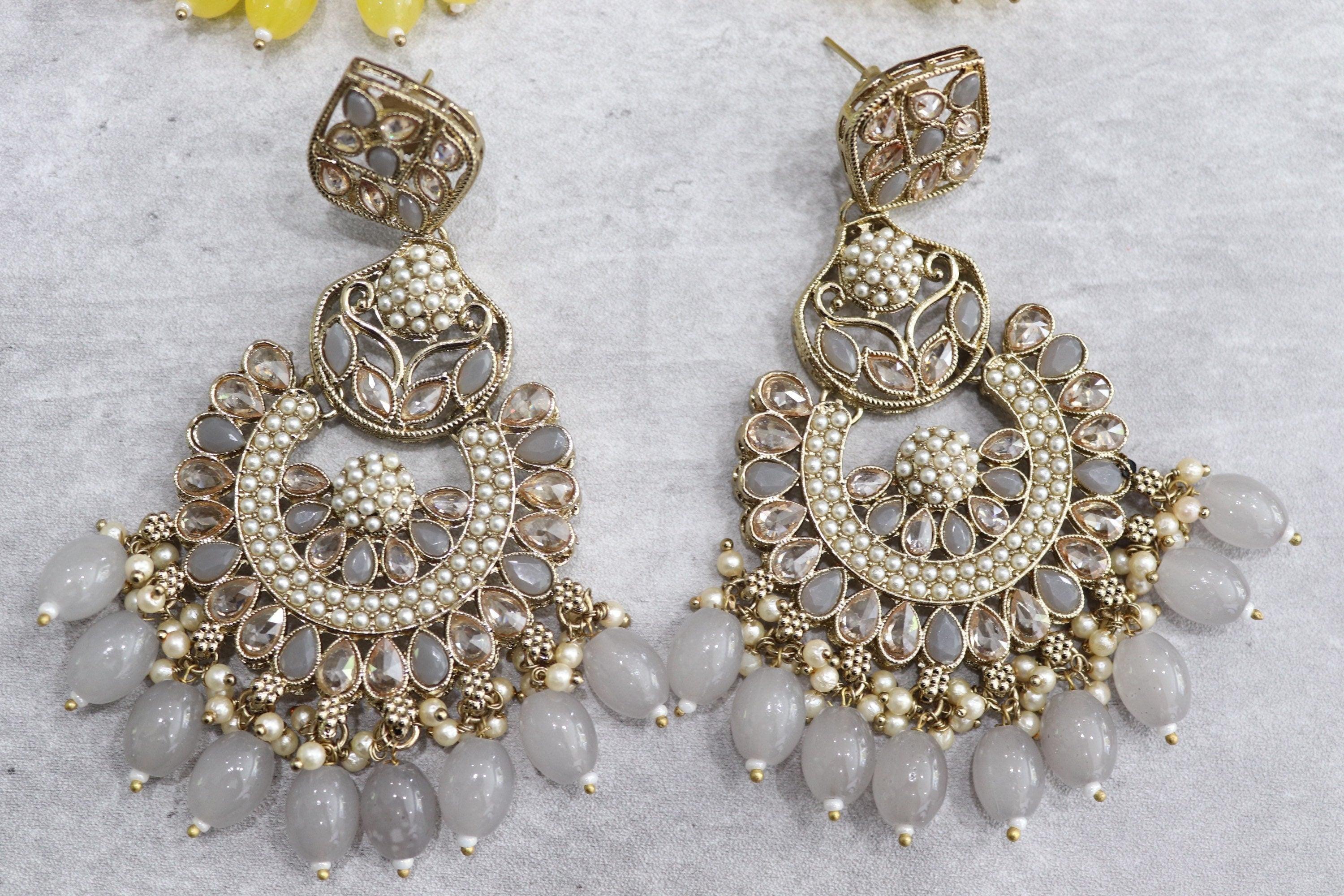 Polki Chaandbali Jhumka Kundan Indian Earrings Punjabi Jewelry Pakistani Earrings Kundan Chaandbali Jhumka Bollywood Earrings Statement