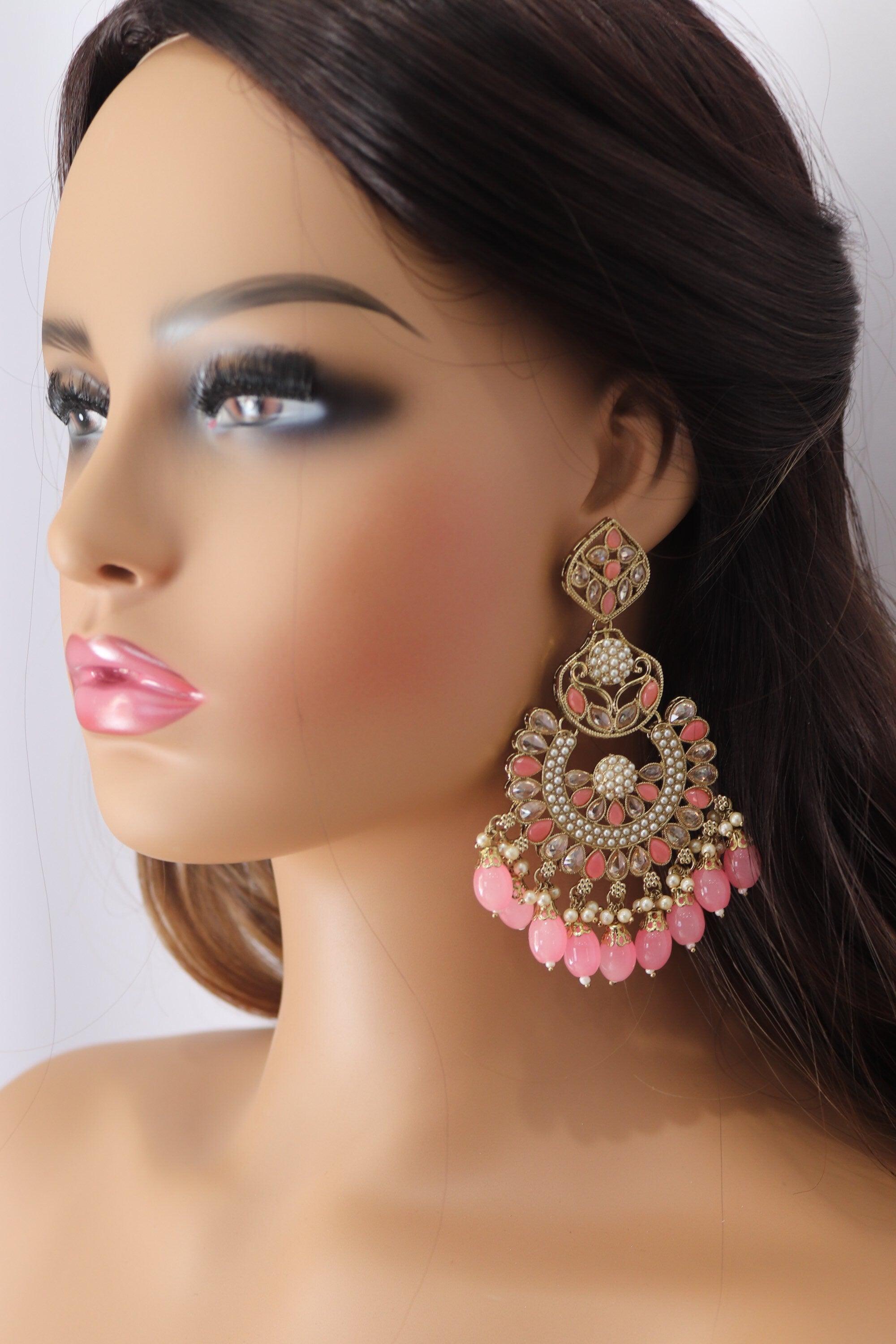 Polki Chaandbali Jhumka Kundan Indian Earrings Punjabi Jewelry Pakistani Earrings Kundan Chaandbali Jhumka Bollywood Earrings Statement