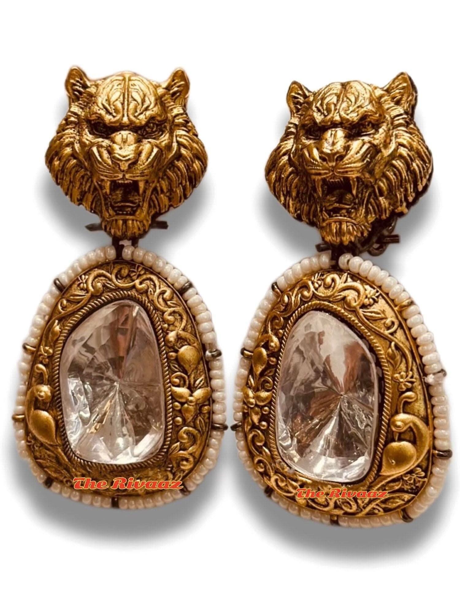 Sabhyasachi inspired Jaguar Kundan Pendant With Earrings Indian Jewelry Bollywood Indian Necklace Sabyasachi Necklace Statement Jewelry