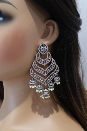 Black Rose Gold Diamond Chaandbali Indian Earring Indian Jewelry Pakistani Jewelry American Diamond Cubic Zirconia Earrings Statement