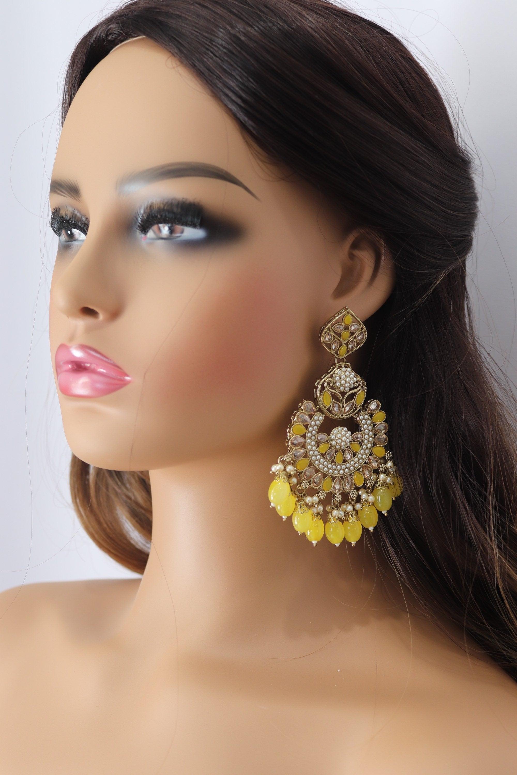 Polki Chaandbali Jhumka Kundan Indian Earrings Punjabi Jewelry Pakistani Earrings Kundan Chaandbali Jhumka Bollywood Earrings Statement