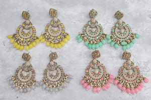 Polki Chaandbali Jhumka Kundan Indian Earrings Punjabi Jewelry Pakistani Earrings Kundan Chaandbali Jhumka Bollywood Earrings Statement