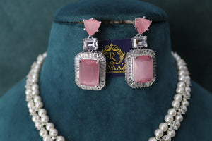 Pearl Diamond Necklace Statement Jewelry American Diamond Statement Necklace Indian Jewelry Pink CZ Necklace Indian Necklace