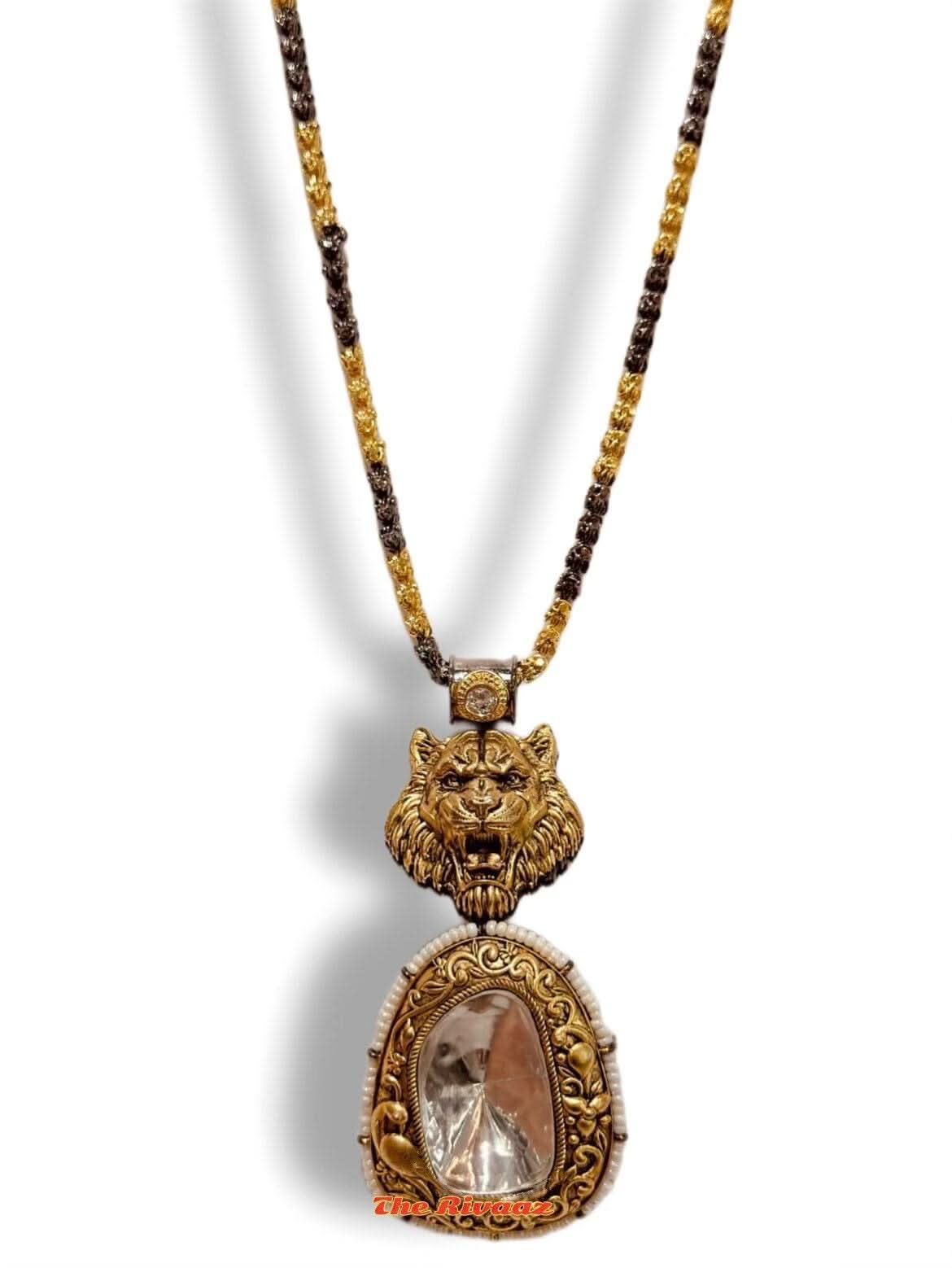 Sabhyasachi inspired Jaguar Kundan Pendant With Earrings Indian Jewelry Bollywood Indian Necklace Sabyasachi Necklace Statement Jewelry
