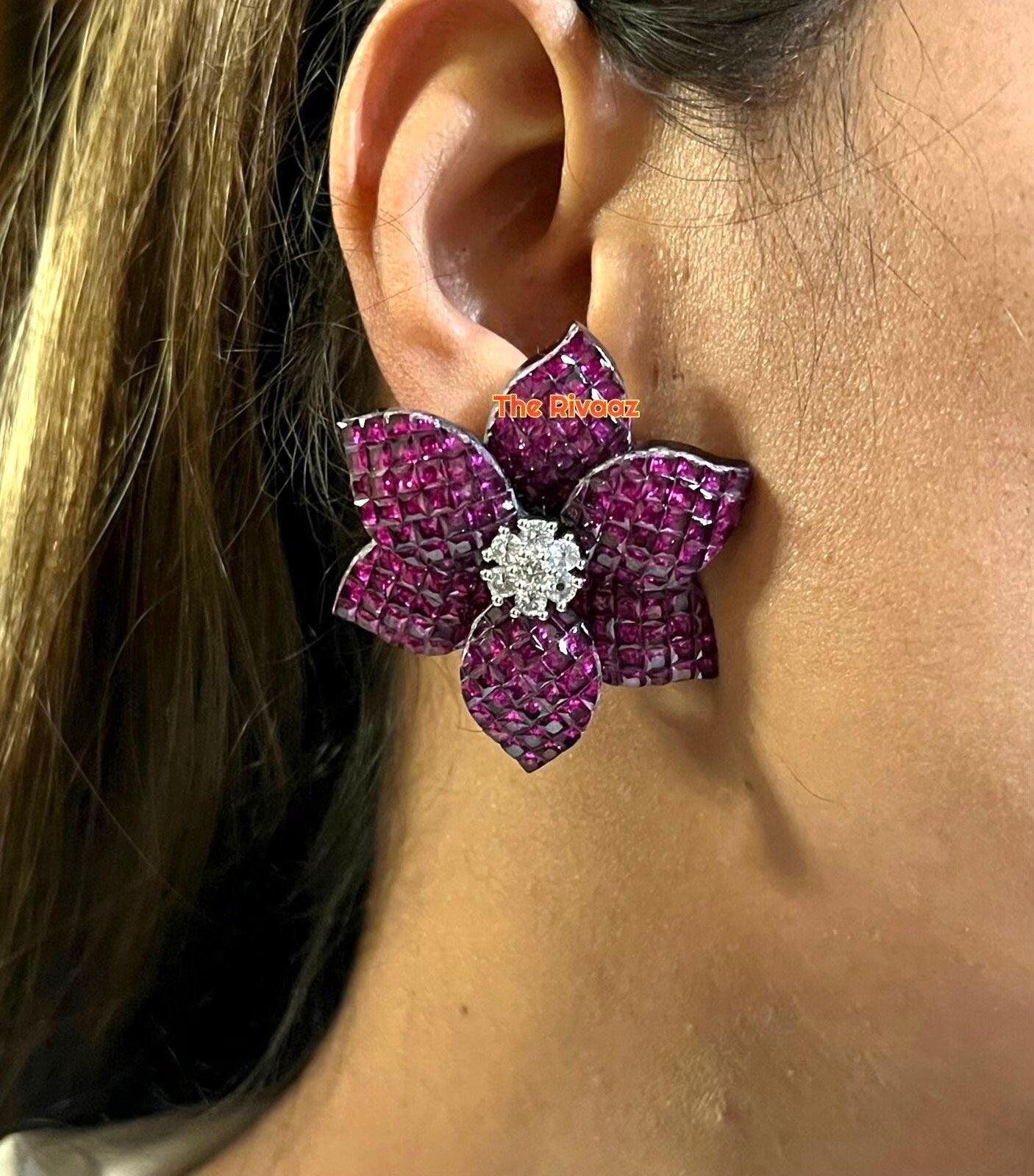Invisible Setting Ruby CZ Diamond Choker Statement Jewelry Indian Necklace Statement American Diamond CZ Choker Necklace Bollywood