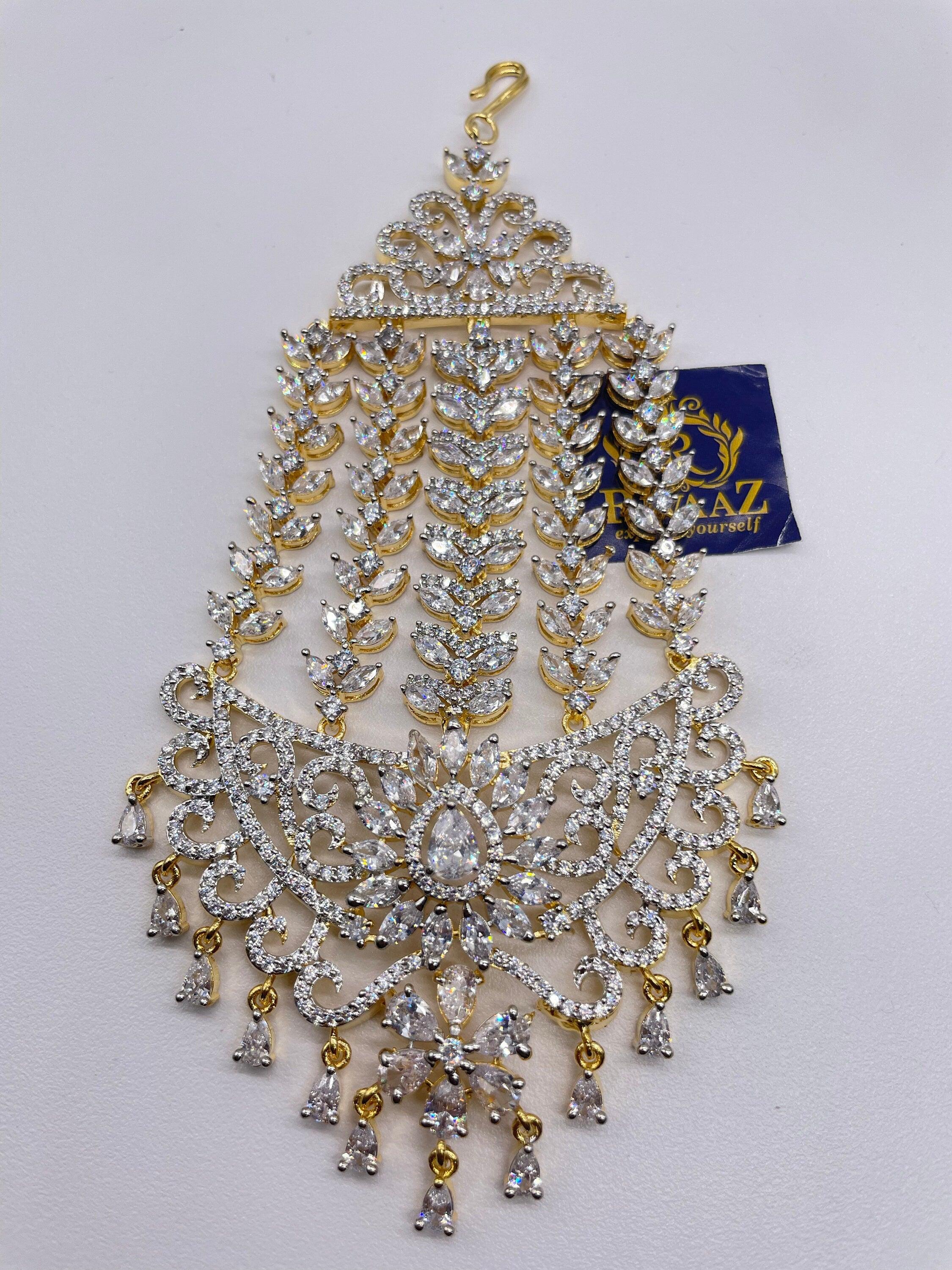 CZ Diamond Passa Jhoomer Pakistani Jewelry Indian Hair Jewelry Side Tikka