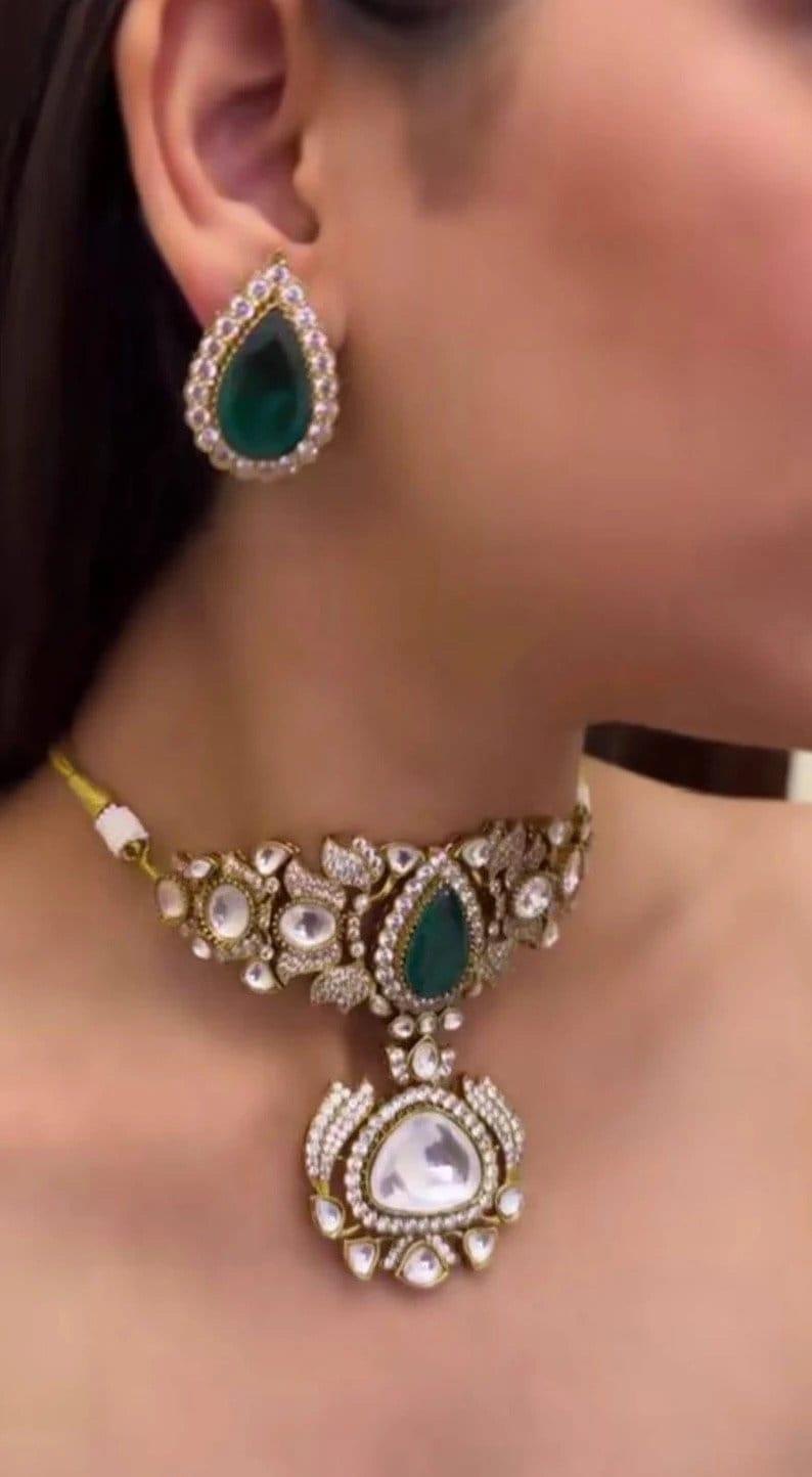 Emerald Gold Victorian Choker Indian Jewelry Necklace Emerald Indian Choker Indian Necklace Bollywood Jewelry Doublet