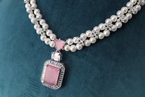 Pearl Diamond Necklace Statement Jewelry American Diamond Statement Necklace Indian Jewelry Pink CZ Necklace Indian Necklace