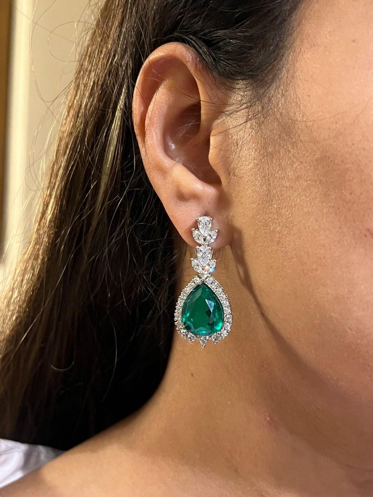 Nora Light Green Cz Diamond Pendant Necklace Crystal Necklace Indian Jewelry Pakistani Jewelry Statement Necklace American Diamond Necklace
