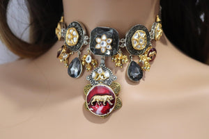 Inspired Necklace Fusion Indian Necklace Indian Choker Indian Jewelry Indian Necklace Kundan Necklace Oxidised Necklace