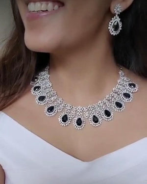 Sapphire CZ Necklace Indian Necklace Indian Jewelry Pakistani Jewelry Crystal Necklace Blue Crystal Necklace American Diamond Necklace