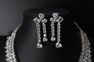 Premium Three Layer CZ Necklace Statement Necklace Diamond Necklace American Diamond Set Indian Jewelry Statement Bridal Necklace Wedding