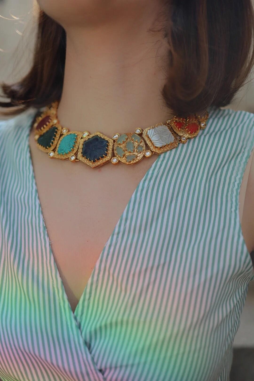 Navratan Kundan Necklace Indian Jewelry Indian Necklace Bollywood Jewelry Punjabi Jewelry South Jewelry One Gram Gold Necklace