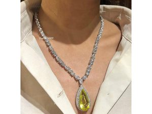 Anika Yellow Topaz Cz Necklace Pendant Zirconia Necklace Crystal Jewelry American Diamond Necklace Indian Jewelry Statement Necklace Long CZ