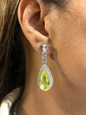 Anika Yellow Topaz Cz Necklace Pendant Zirconia Necklace Crystal Jewelry American Diamond Necklace Indian Jewelry Statement Necklace Long CZ