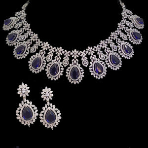 Sapphire CZ Necklace Indian Necklace Indian Jewelry Pakistani Jewelry Crystal Necklace Blue Crystal Necklace American Diamond Necklace