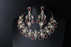 Ruby CZ Necklace in Gold Rhodium American Diamond Necklace CZ Necklace Set Indian Jewelry Pakistani Jewelry Crystal Necklace Red CZ Necklace