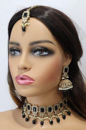 Myra Octo Black Polki Choker Set India Necklace Set Punjabi Jewelry Pakistani Necklace Indian Jewelry Bollywood Black Kundan Necklace