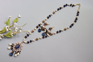 Priya Blue Long Kundan Necklace Indian Long Necklace Sari Necklace Indian Jewelry Pakistani Jewelry Long Polki Necklace Indian Necklace Set