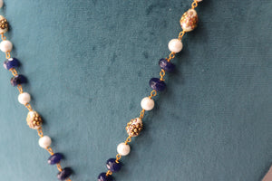 Priya Blue Long Kundan Necklace Indian Long Necklace Sari Necklace Indian Jewelry Pakistani Jewelry Long Polki Necklace Indian Necklace Set