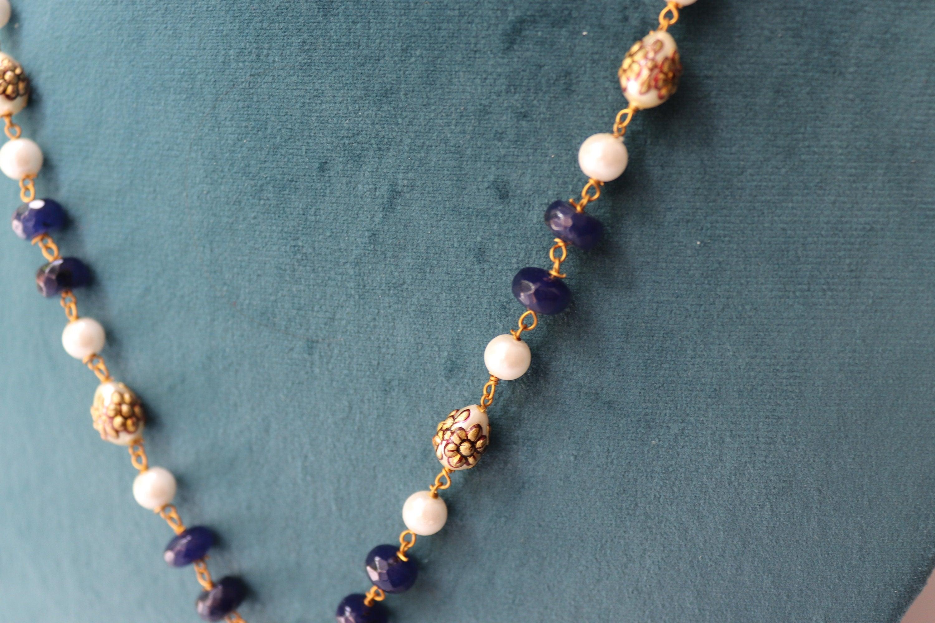 Priya Blue Long Kundan Necklace Indian Long Necklace Sari Necklace Indian Jewelry Pakistani Jewelry Long Polki Necklace Indian Necklace Set