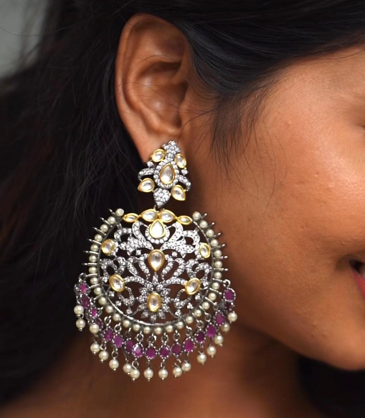 Ruby Victorian Chandelier Earrings Indian Earrings Indian Jewelry Pakistani Jewelry Kundan Chaandbali Victorian Earrings American Diamond