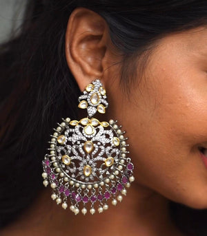 Ruby Victorian Chandelier Earrings Indian Earrings Indian Jewelry Pakistani Jewelry Kundan Chaandbali Victorian Earrings American Diamond