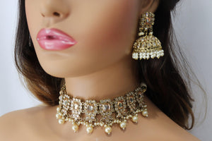 Myra Gold Polki Choker Punjabi Jewelry Indian Choker Kundan Jewelry Pakistani Necklace Indian Necklace Set Choker Necklace Indian Jewellery