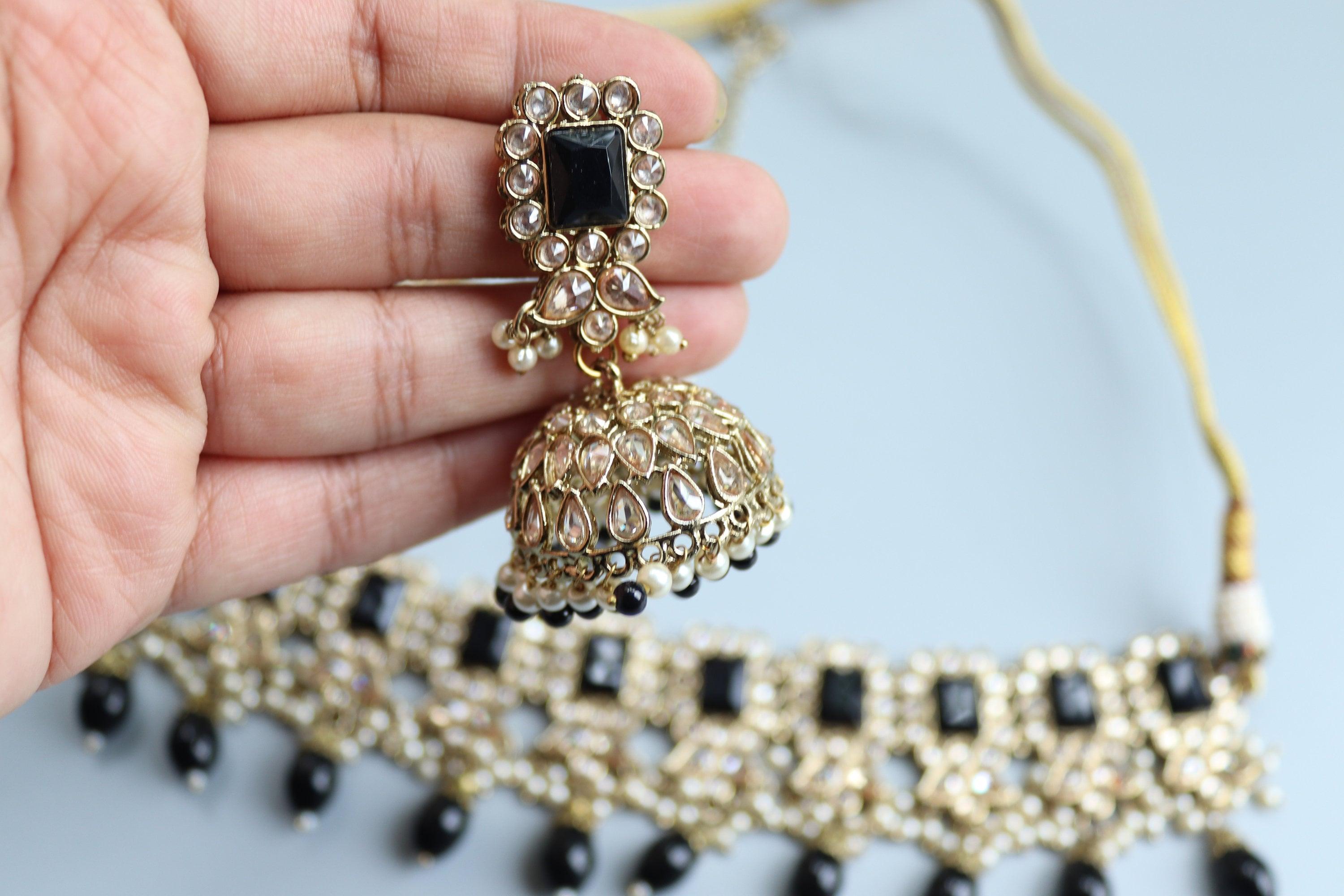 Myra Octo Black Polki Choker Set India Necklace Set Punjabi Jewelry Pakistani Necklace Indian Jewelry Bollywood Black Kundan Necklace