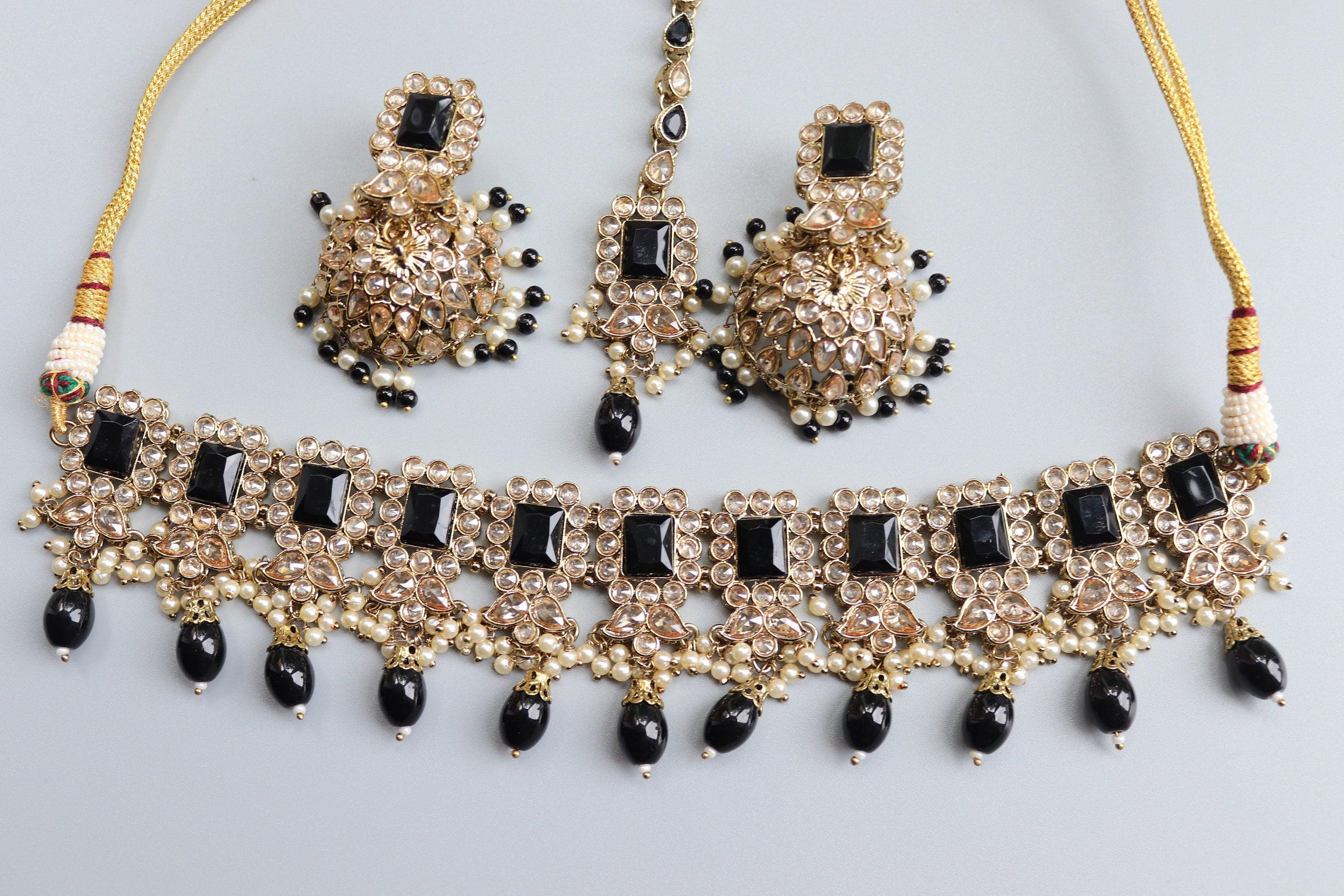 Myra Octo Black Polki Choker Set India Necklace Set Punjabi Jewelry Pakistani Necklace Indian Jewelry Bollywood Black Kundan Necklace