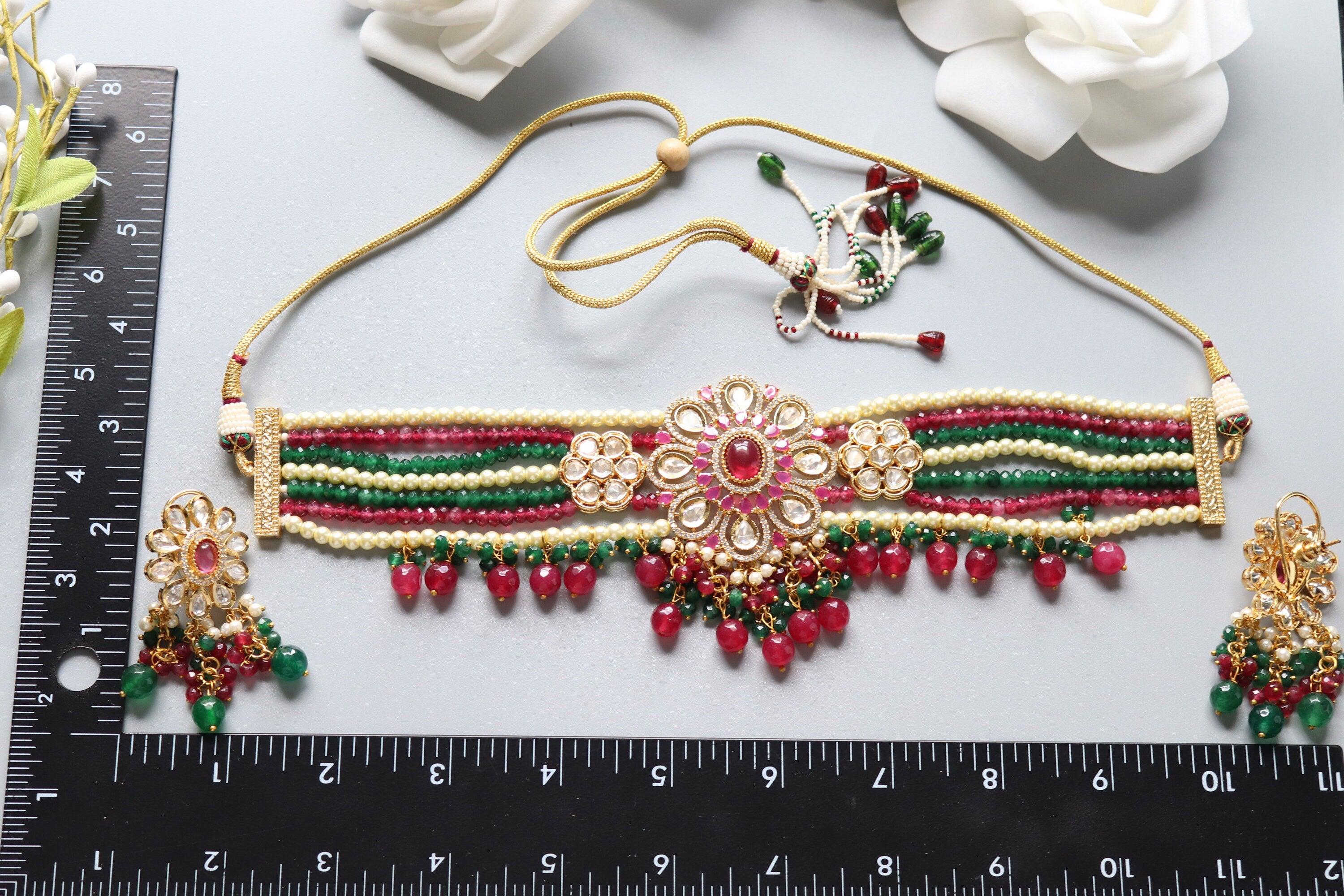 Ruby Green Fine Kundan Choker/ Indian Jewelry/ Pakistani Jewelry/ Indian Necklace/ Indian Choker/ Indian Wedding Necklace Set/ Kundan Choker