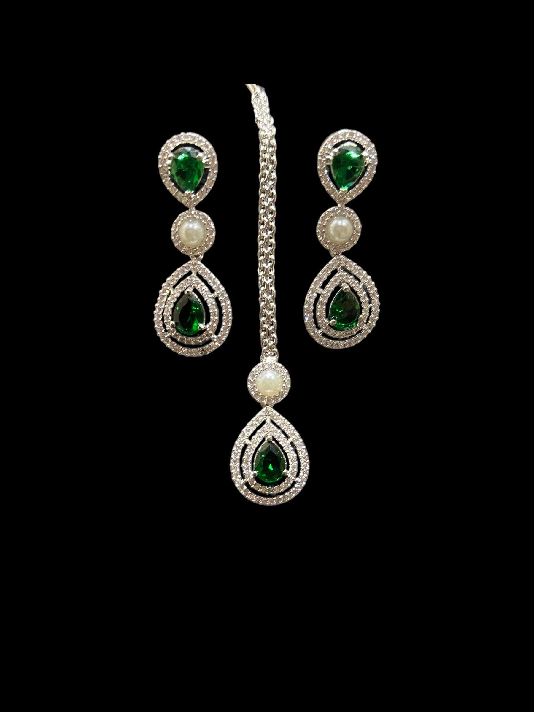 Kysha Emerald Diamond CZ Necklace Set American Diamond Necklace Set Rivaaz Jewelry Indian Choker Indian Jewelry Choker Necklace India Green
