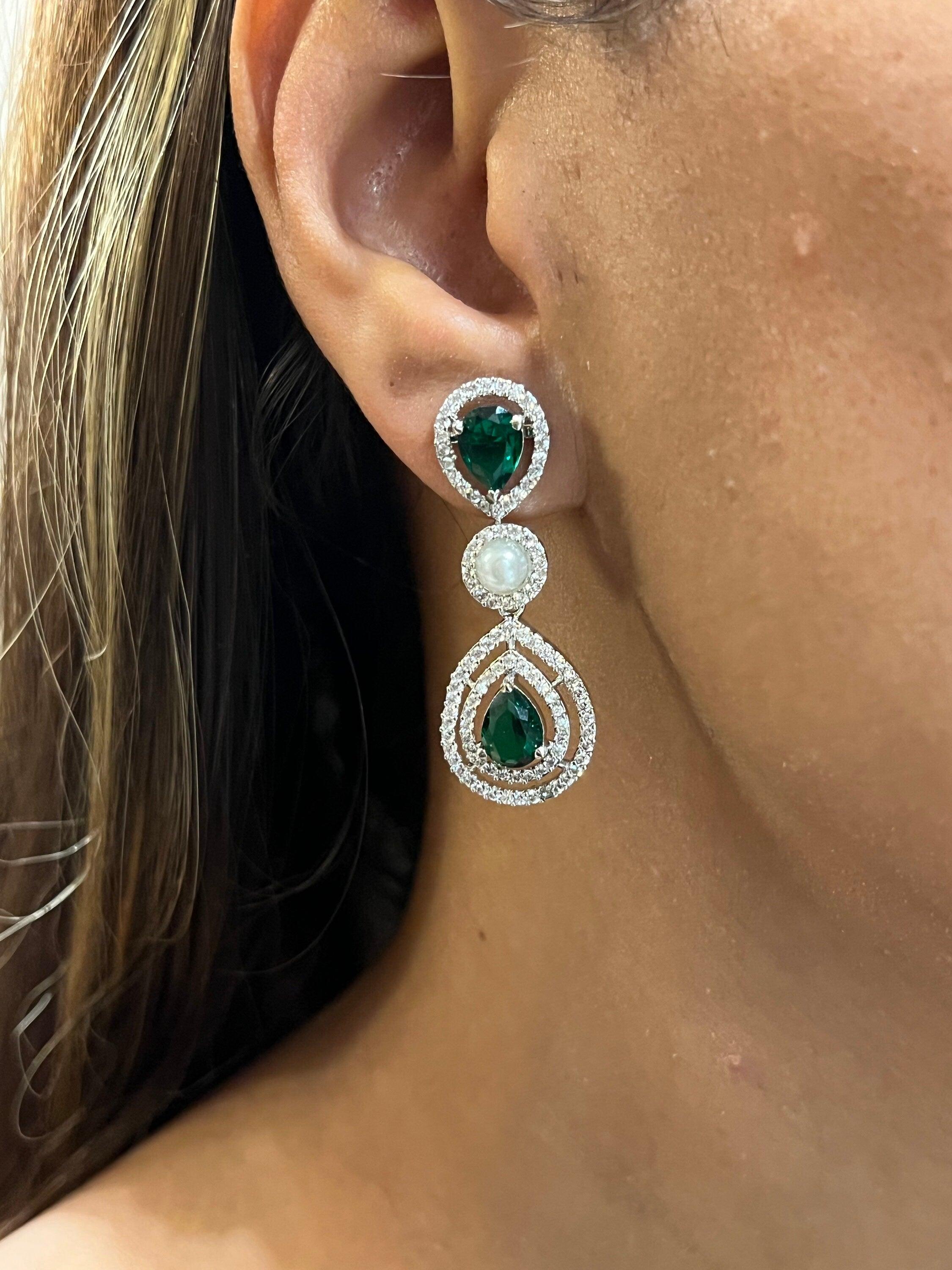 Kysha Emerald Diamond CZ Necklace Set American Diamond Necklace Set Rivaaz Jewelry Indian Choker Indian Jewelry Choker Necklace India Green