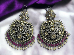 Ruby Victorian Chandelier Earrings Indian Earrings Indian Jewelry Pakistani Jewelry Kundan Chaandbali Victorian Earrings American Diamond
