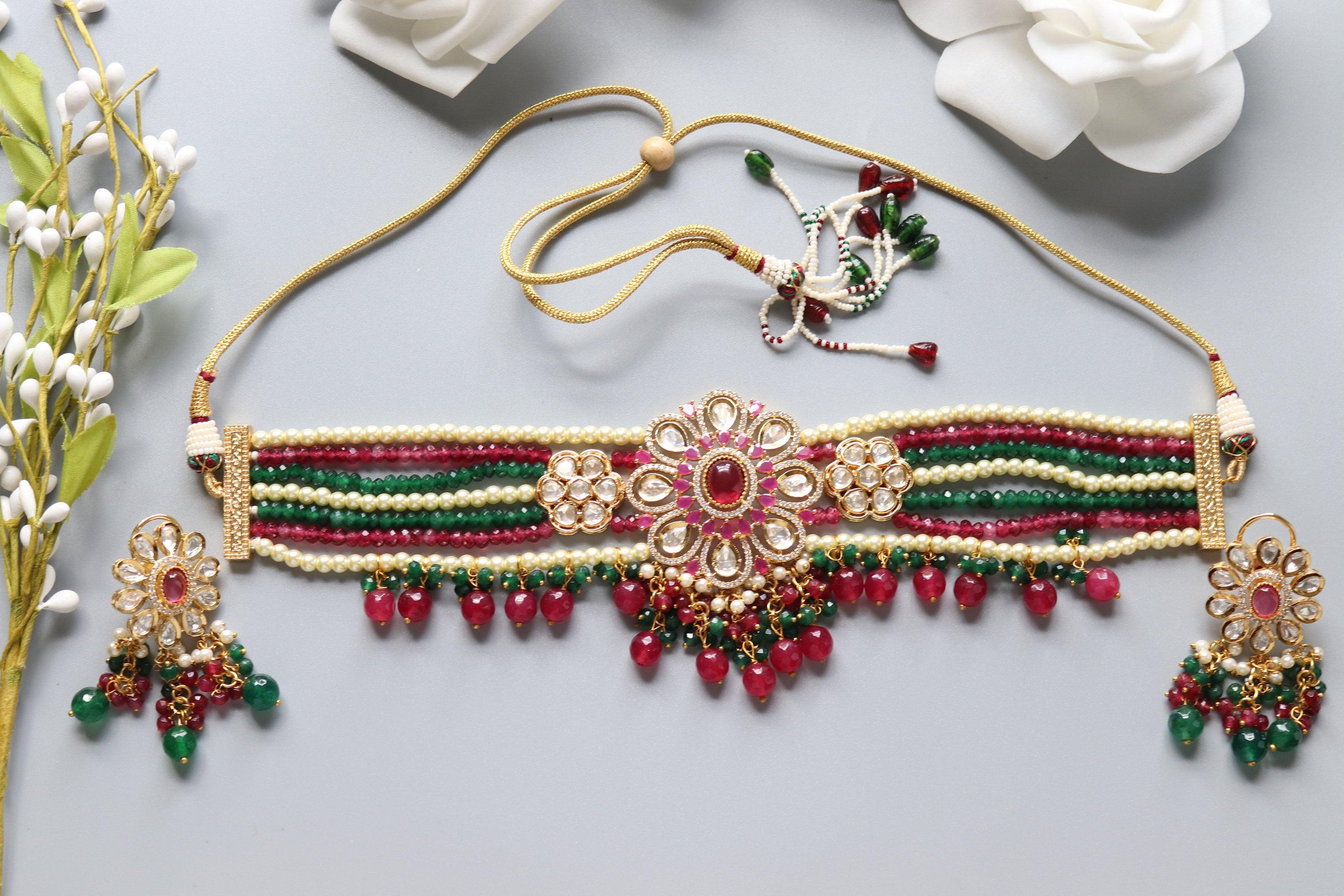 Ruby Green Fine Kundan Choker/ Indian Jewelry/ Pakistani Jewelry/ Indian Necklace/ Indian Choker/ Indian Wedding Necklace Set/ Kundan Choker