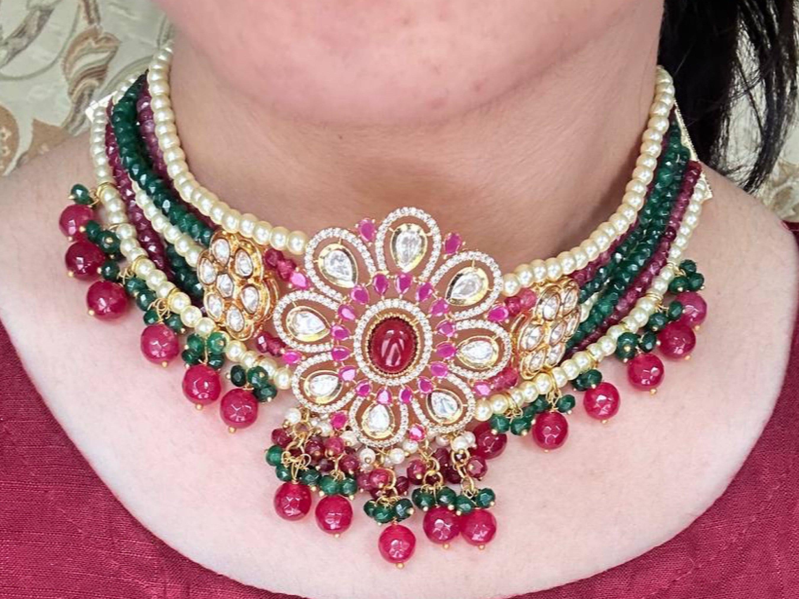 Ruby Green Fine Kundan Choker/ Indian Jewelry/ Pakistani Jewelry/ Indian Necklace/ Indian Choker/ Indian Wedding Necklace Set/ Kundan Choker