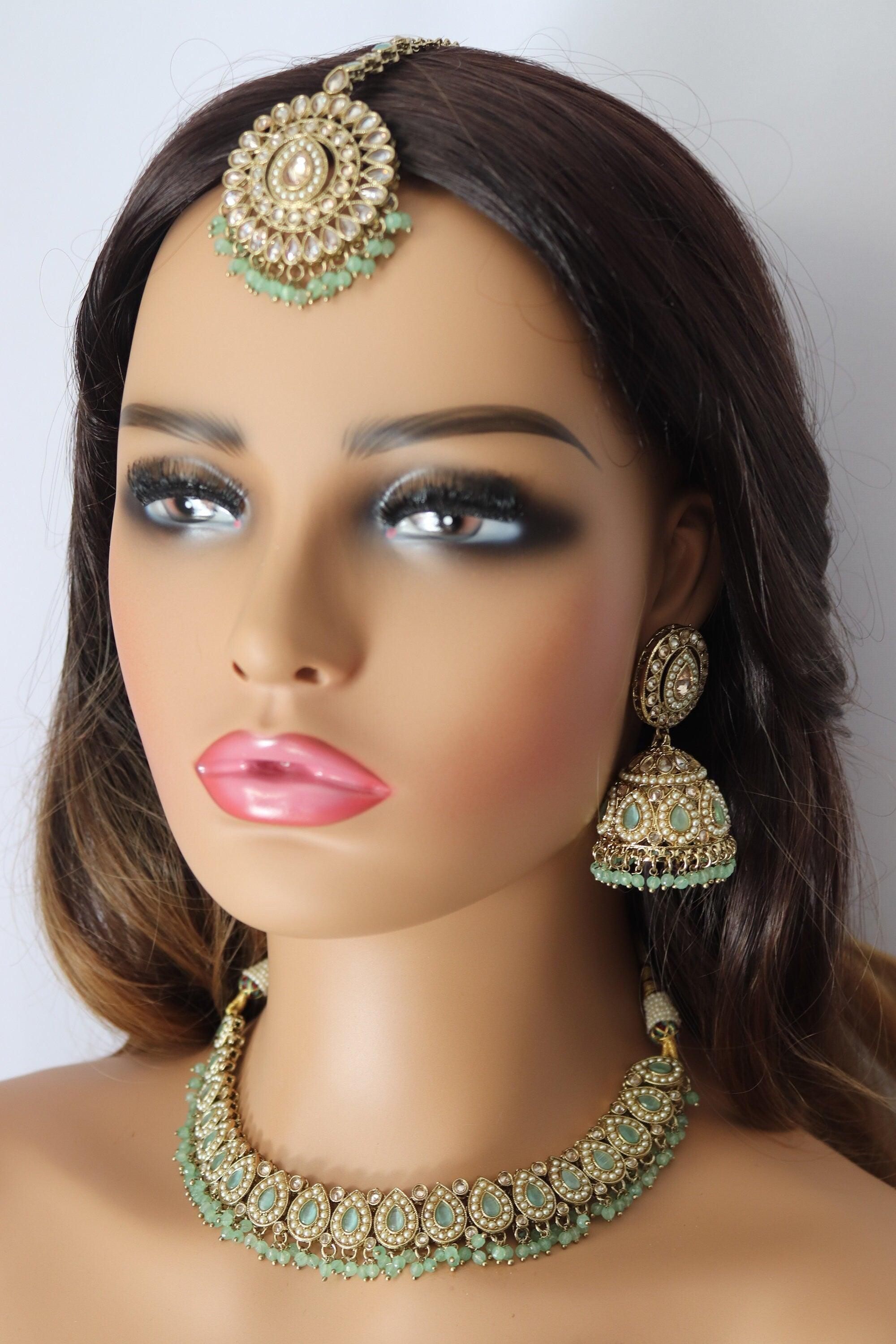 Simi Mint Polki Necklace Kundan Necklace Punjabi Jewelry Indian Jewelry Indian Necklace Indian Choker Set Pakistani Jewelry